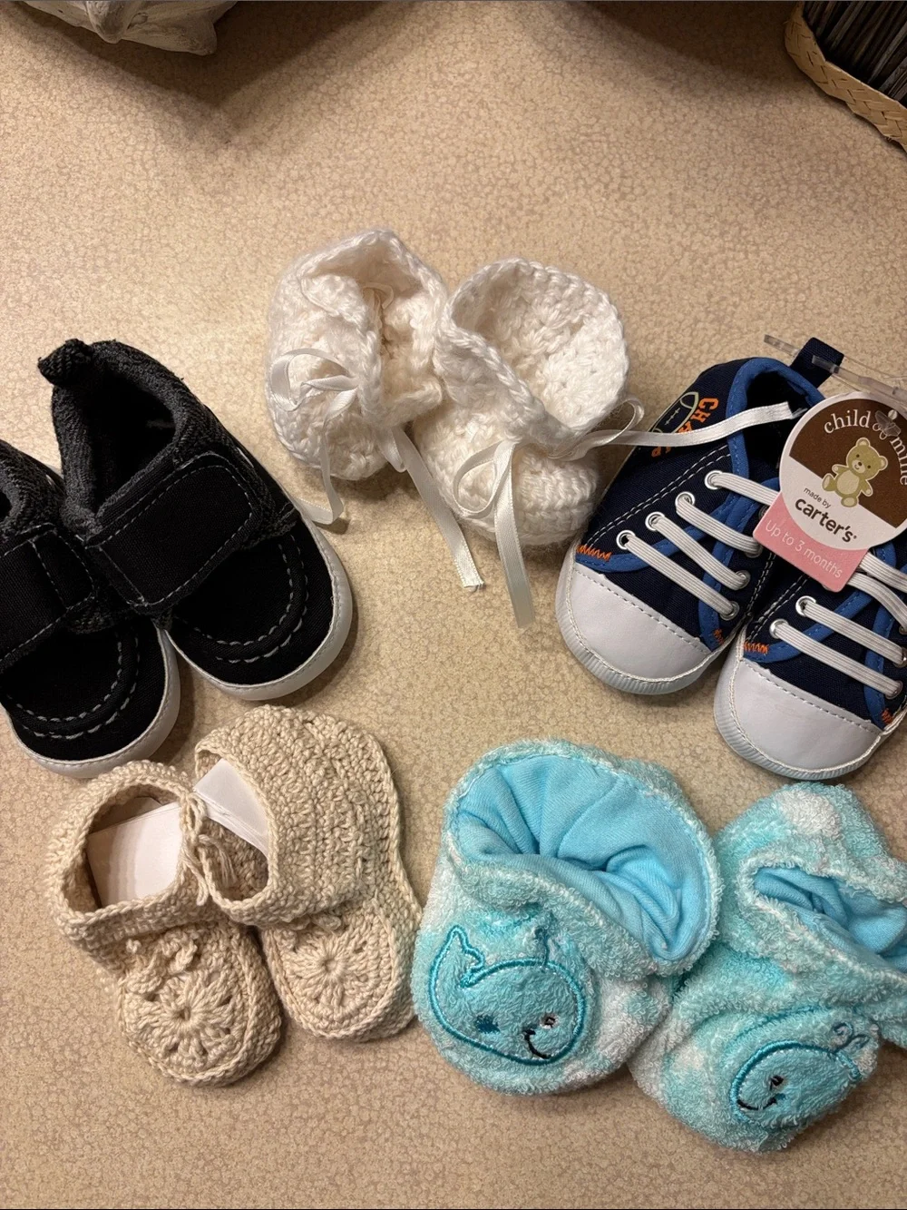 Baby Shoes, Hats & Book Bundle- Carter’s, Rugged Bear, Handmade